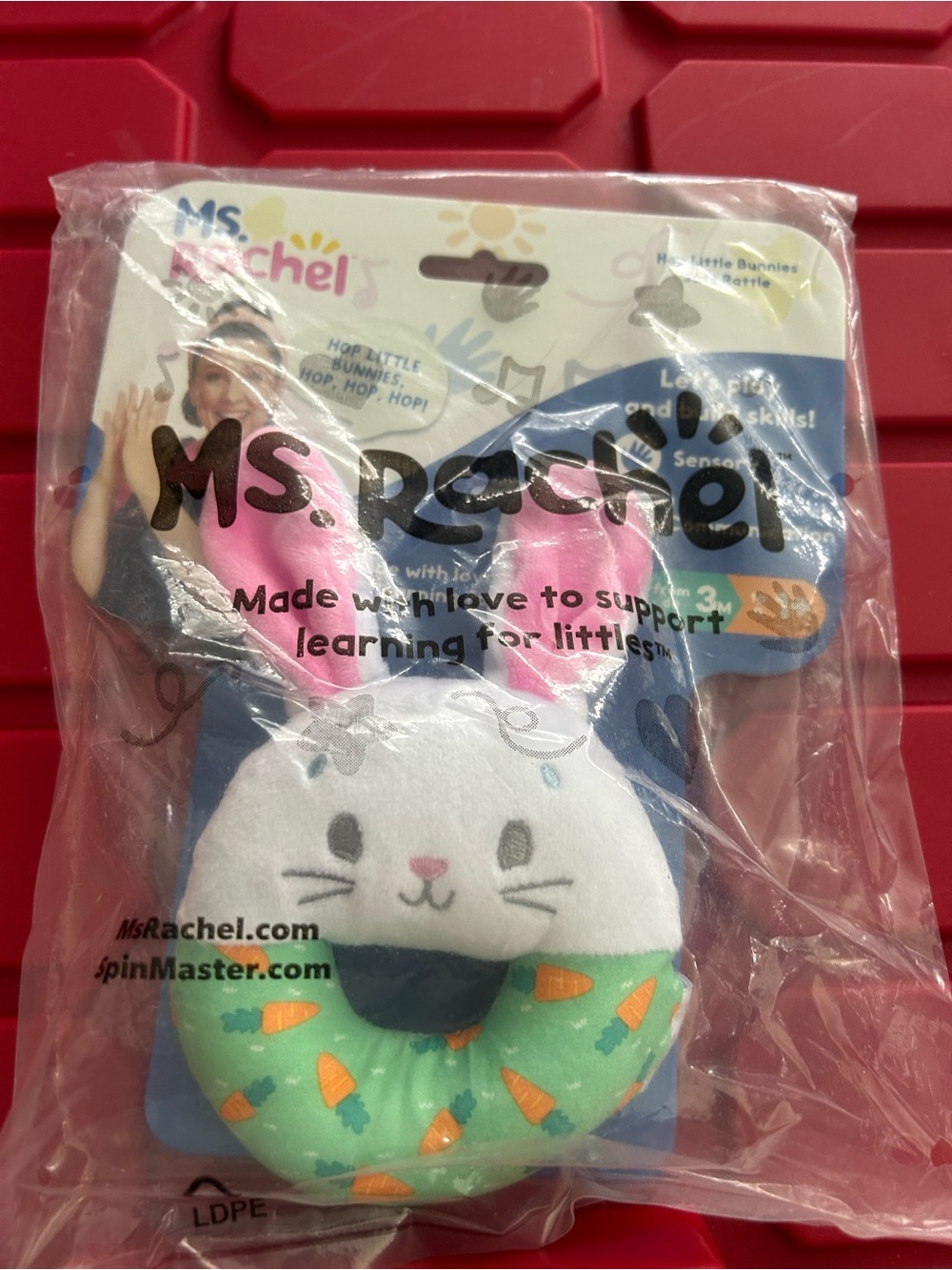 Rachel Plush Bunny Rattle - White, Pink & Green